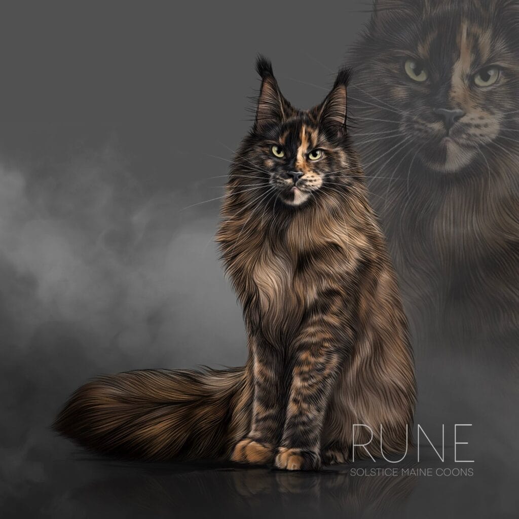 Social and friendly female Maine Coon cat enjoying attention in a family room